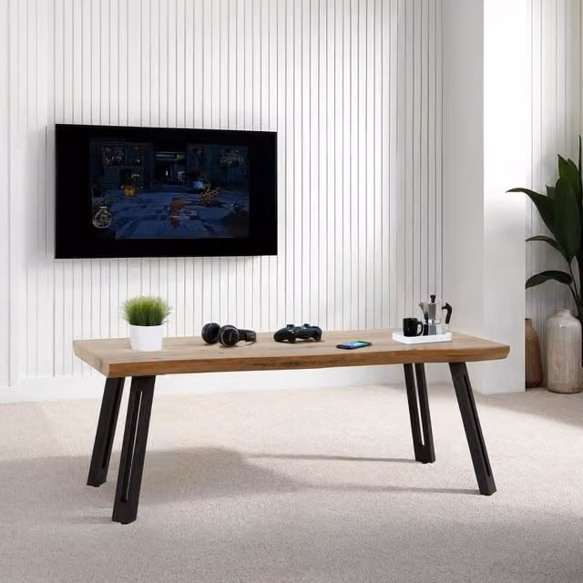 Seconique Quebec Industrial Coffee Table in Brown and Black Wood and Metal – 1