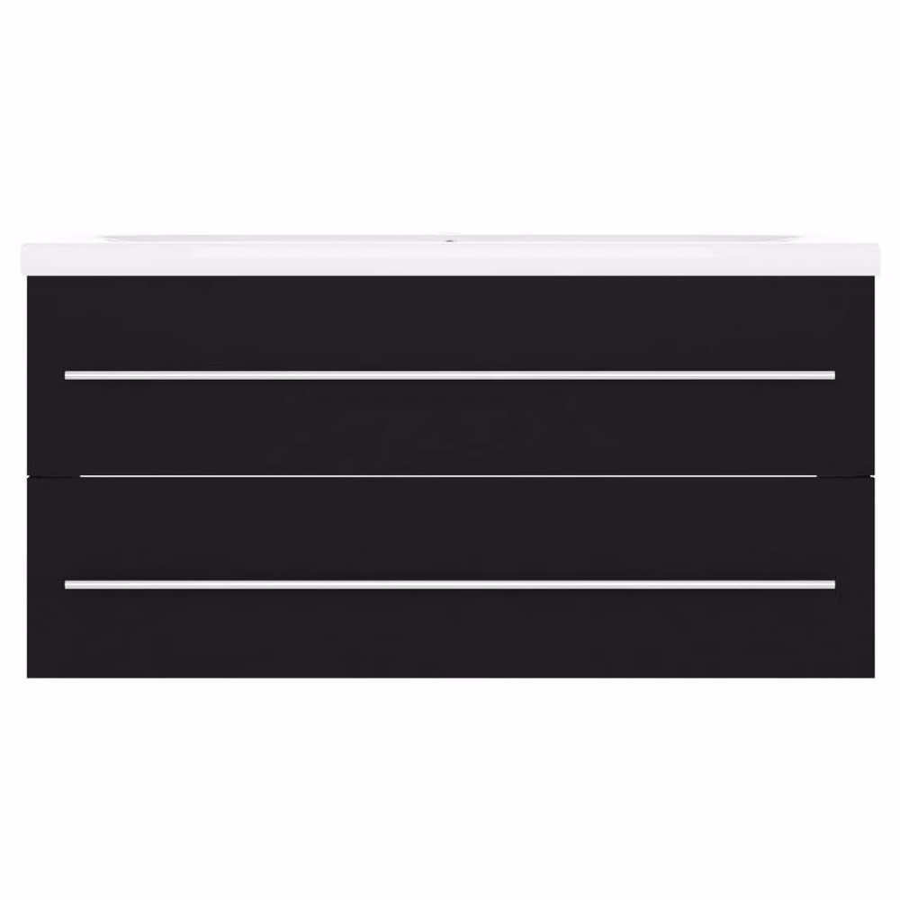 Berkfield Home Modern Black Matt Bathroom Sink Cabinet with Ceramic Basin – 3