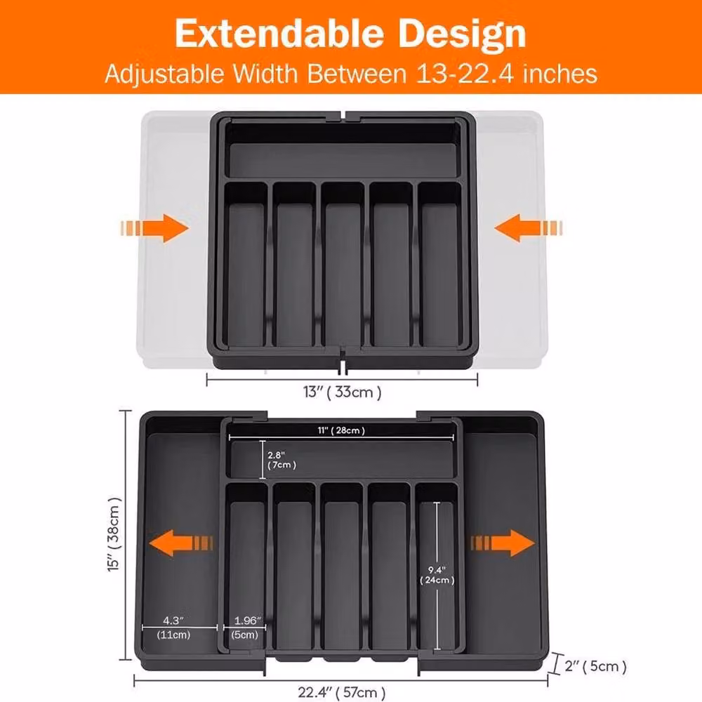 PAWNORA Expandable Plastic Cutlery Tray in Black – 2