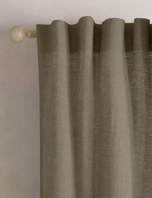 M&S Sheer Multiway Cotton Linen Blend Fabric Panel Curtains in Beige