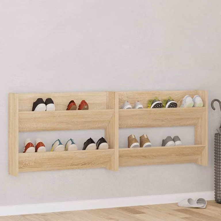 Berkfield Home Set of 2 Wall Mounted Shoe Cabinets in Sonoma Oak, Light Brown, W: 80 cm, D: 18 cm, H: 60 cm