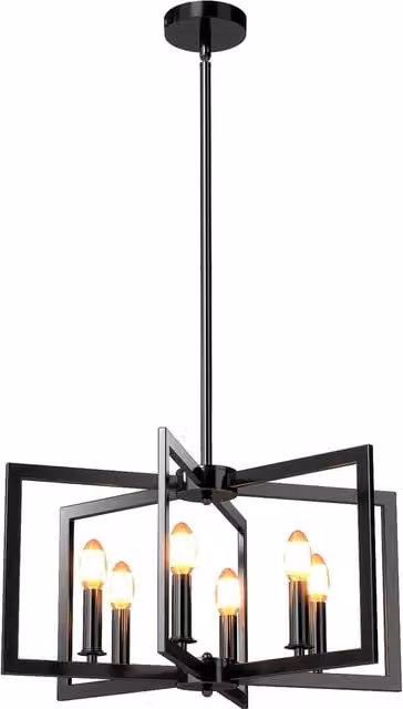 Gymax 6-Light Farmhouse Pendant Light in Black with Adjustable Height – 1