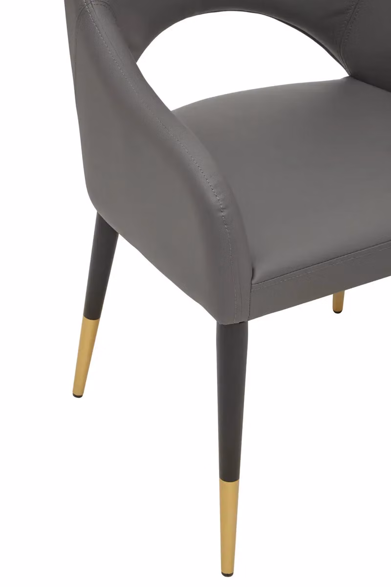 Orsina Gilden Grey Leather Effect Dining Chair with Gold Tip Legs in Black and Grey – 5