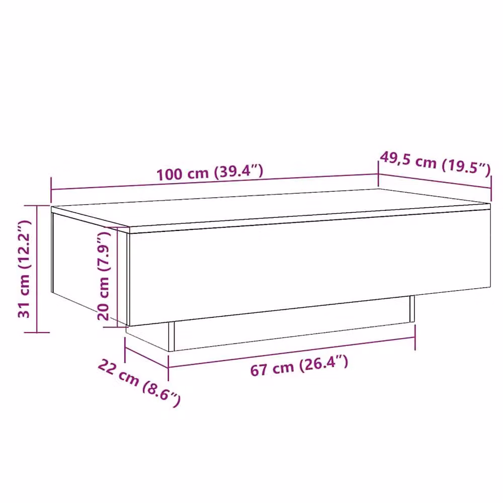Berkfield Home Modern Rectangular Coffee Table in Concrete Grey, W: 100 cm, D: 49.5 cm, H: 31 cm – 2