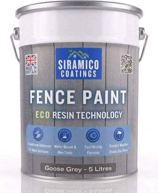SIRAMICO COATINGS Water-based Fence Paint in Goose Grey, 5 Litres, with a Smooth Matt Finish for Outdoor Wood Protection