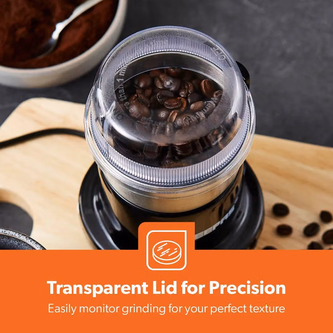Geepas 200W Electric Coffee and Spice Grinder in Black with Stainless Steel and Glass Components – 6