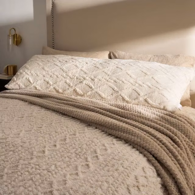 OHS Cable Knit Fleece Long Bolster Maternity Support Cushion in Beige