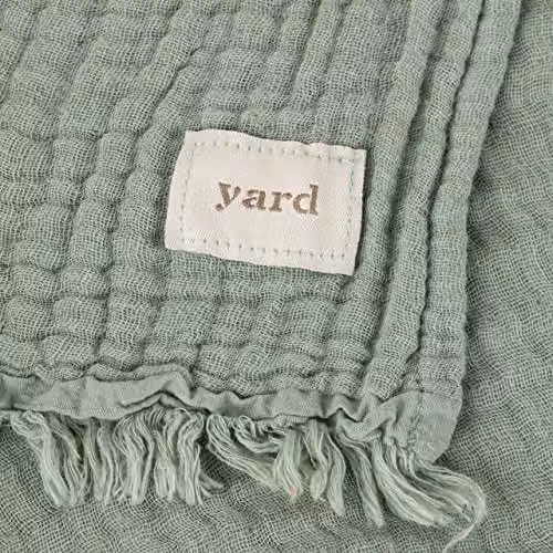 Riva Home Yard Lark Cotton Muslin Throw with Fringes, Green, W: 130 cm, D: 180 cm – 3