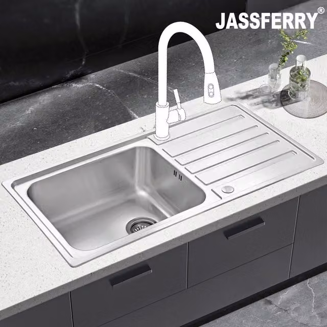 JASSFERRY Reversible Stainless Steel Kitchen Sink with Drainer in Silver
