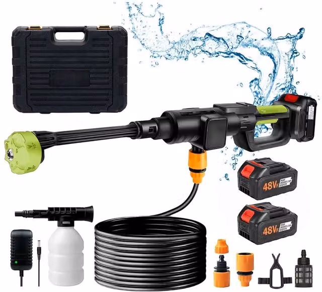 Living and Home 21V Cordless Handheld Pressure Washer Cleaner with 2 Batteries in Black