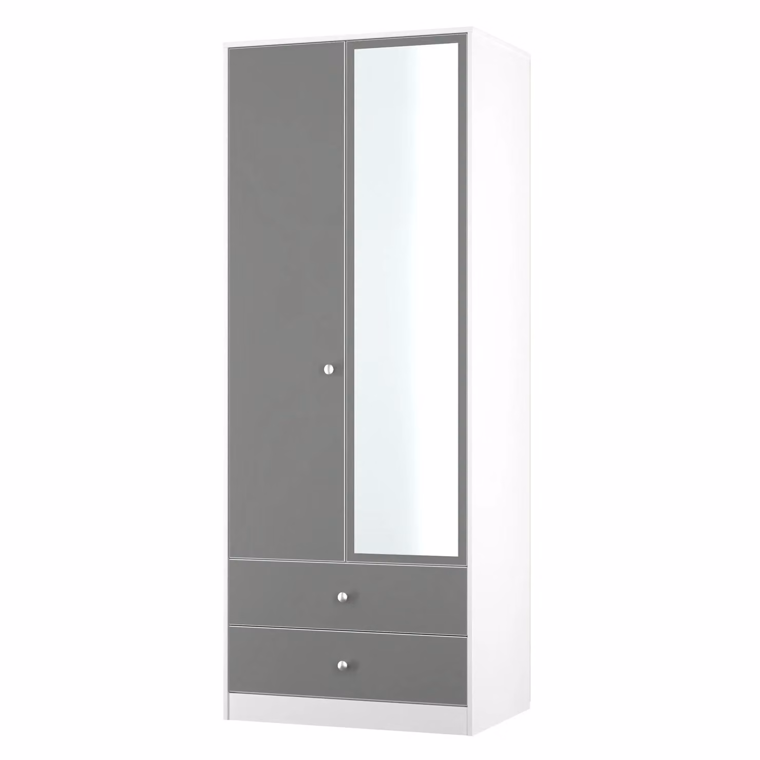 2 U Stowe Tall 2 Door Mirrored Wardrobe with 2 Drawers in Mid Grey – 2