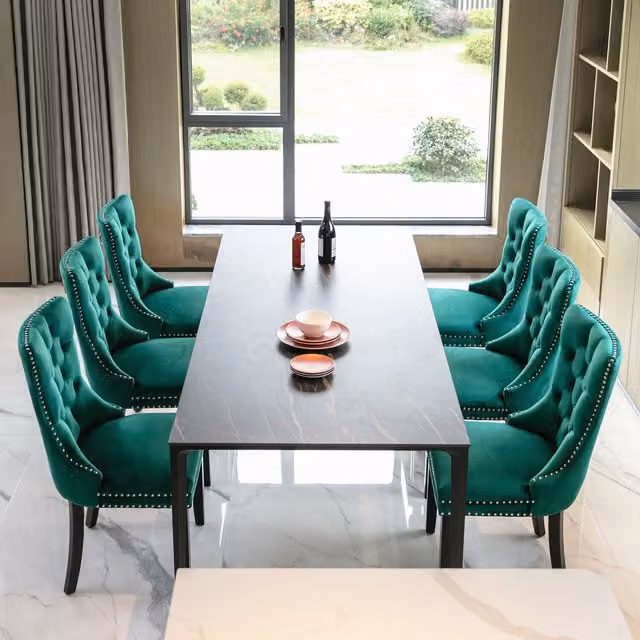 Modern Home Store Selma Velvet Tufted Dining Chairs with Knocker Back, Green, Set of 6