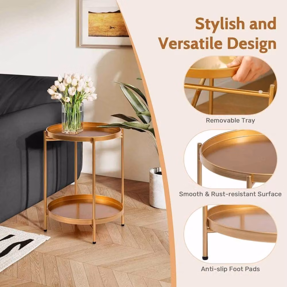 HollyHOME Gold Round Metal Side Table – 2