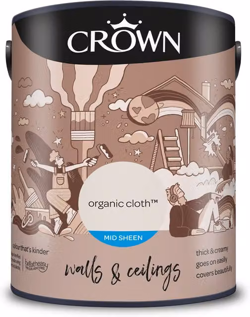 Crown Walls and Ceilings Mid Sheen Emulsion in Organic Cloth, 5 l