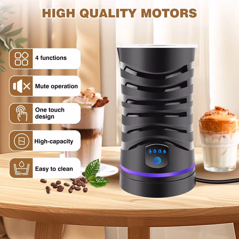 FLAVORA 4-in-1 Automatic Electric Milk Frother and Warmer in Black – 6