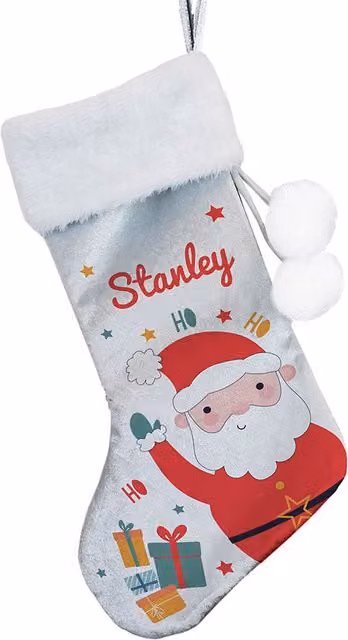 Personalised Memento Company Personalised Santa Christmas Stocking in Grey and White