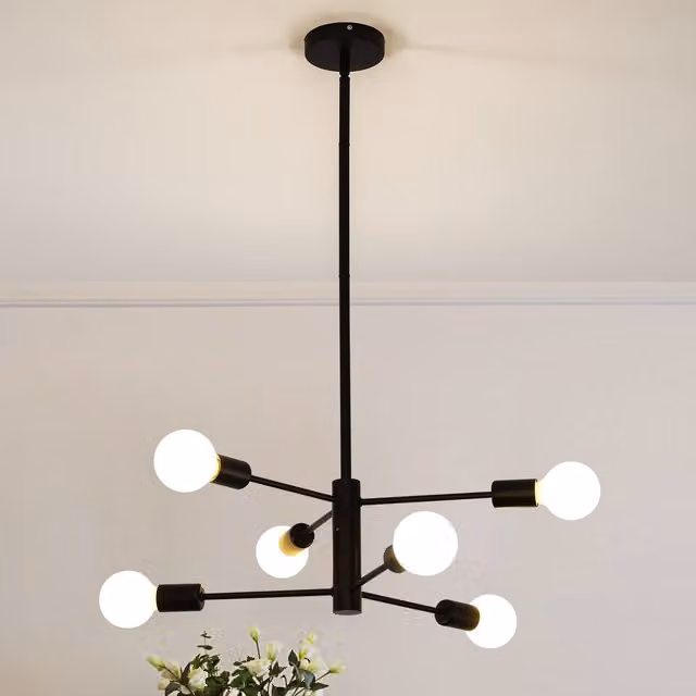 Garwarm Mid Century Industrial Metal Ceiling Chandelier Light in Black and Gold/Brass