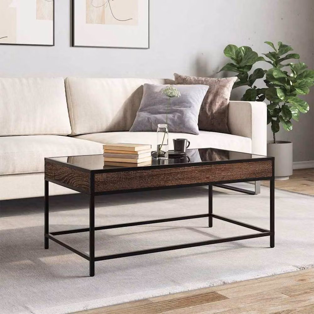 Berkfield Home Infinity LED Decorative Coffee Table in Brown Oak, W: 90 cm, D: 50 cm, H: 41 cm – 2