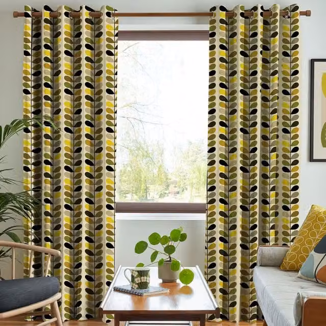 Orla Kiely Multi Stem Made to Measure Blackout Eyelet Curtains in Yellow Cotton
