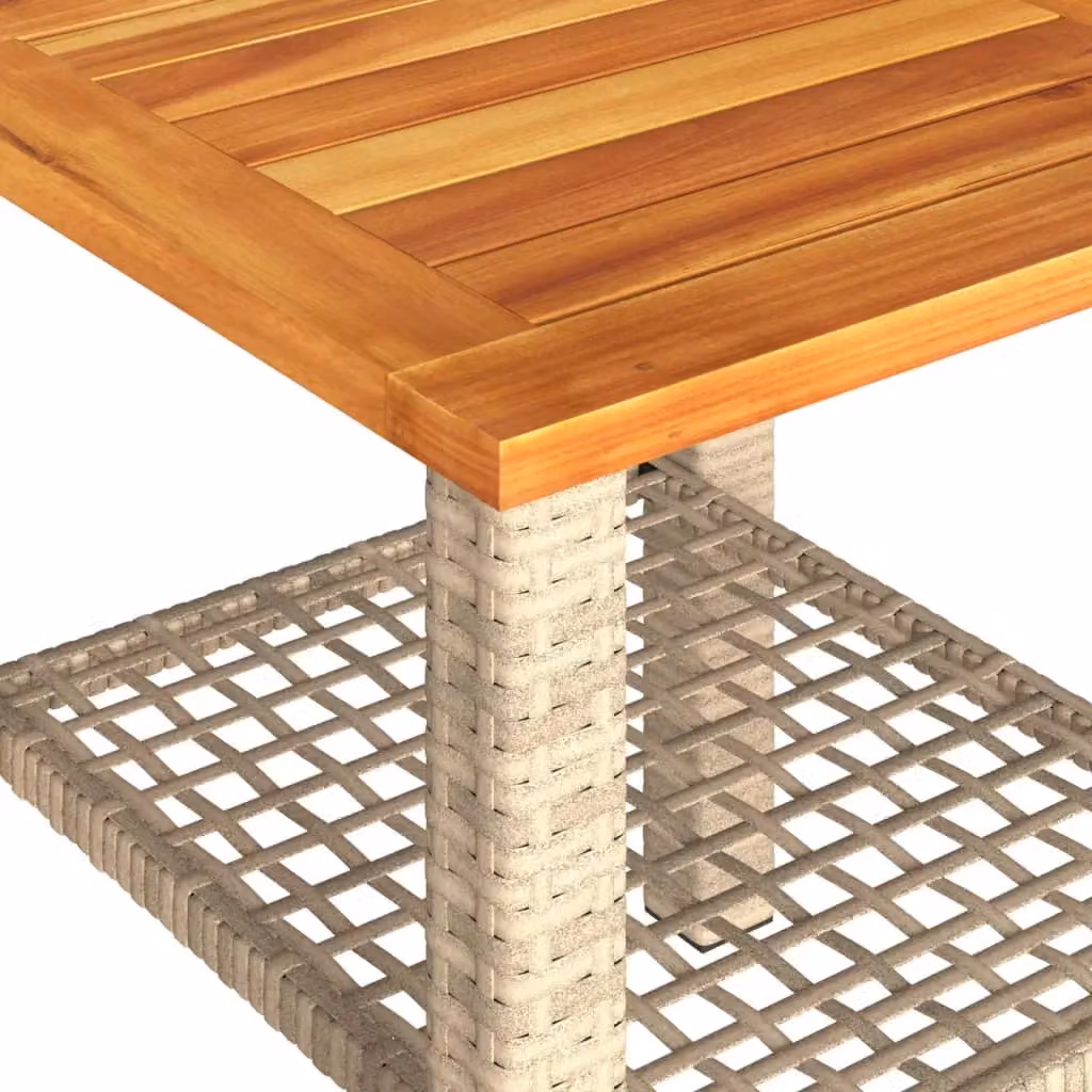 Berkfield Home Beige Poly Rattan Garden Table with Acacia Wood W/D/H: 40 x 40 x 42 cm – 3