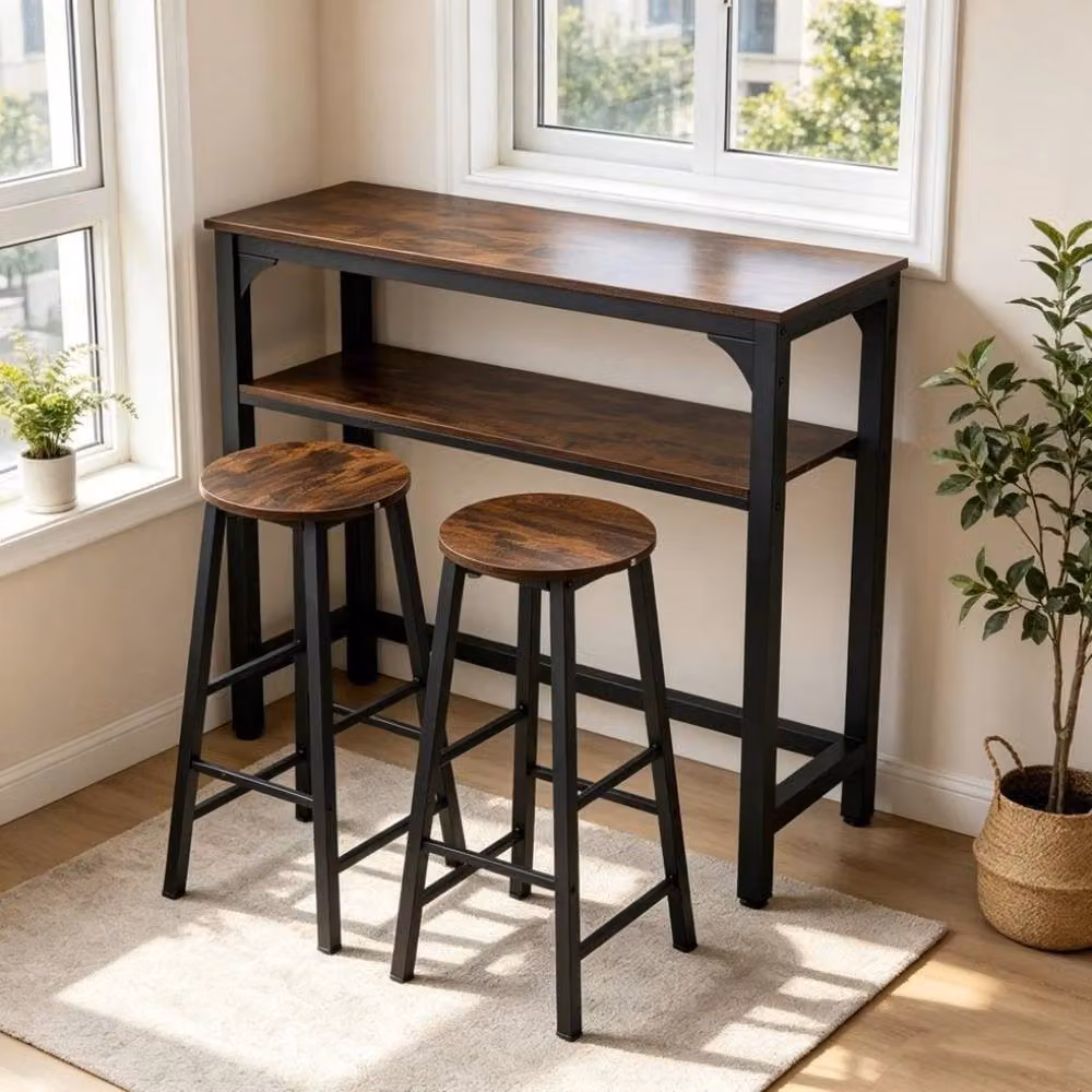 FORGEVIO Industrial Bar Table and 2 Stool Set in Brown – 3