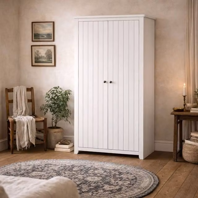 Wyld Haus Tralee 2 Door White Washed Pine Wardrobe H 188 x W 57 x D 43 cm