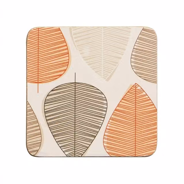 Orsina Set of Four Square Floral Leaf Coasters in Orange