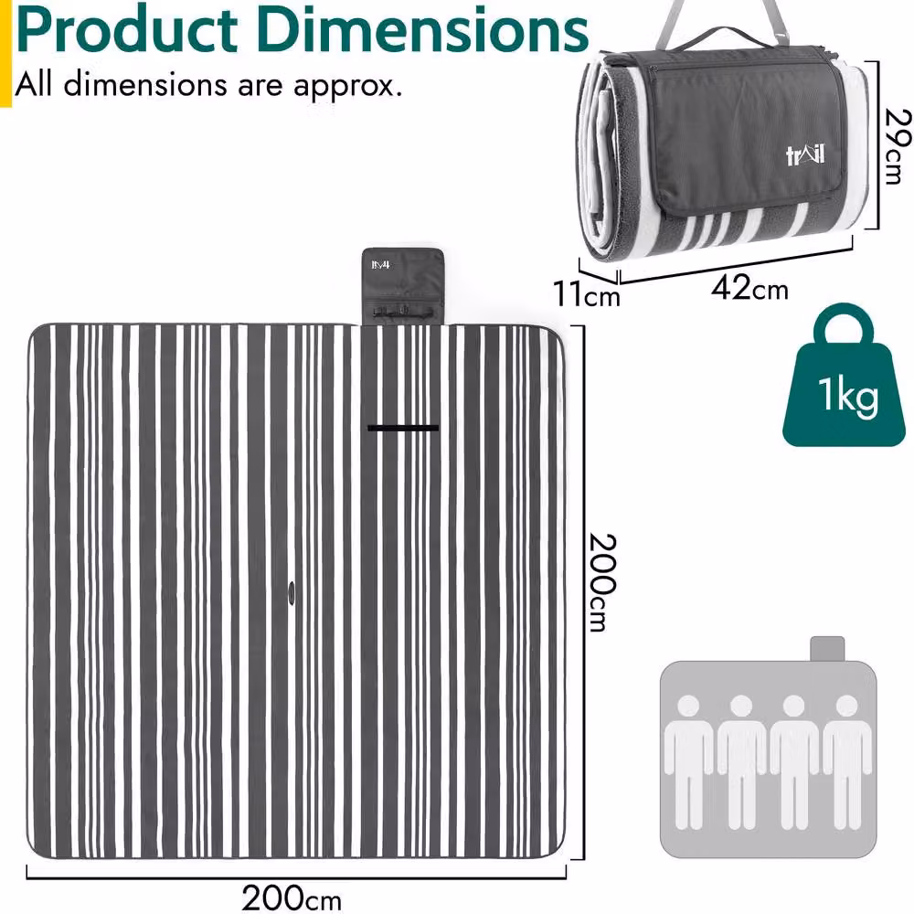 Trail Outdoor Leisure Waterproof Fleece Picnic Blanket in Grey – 5