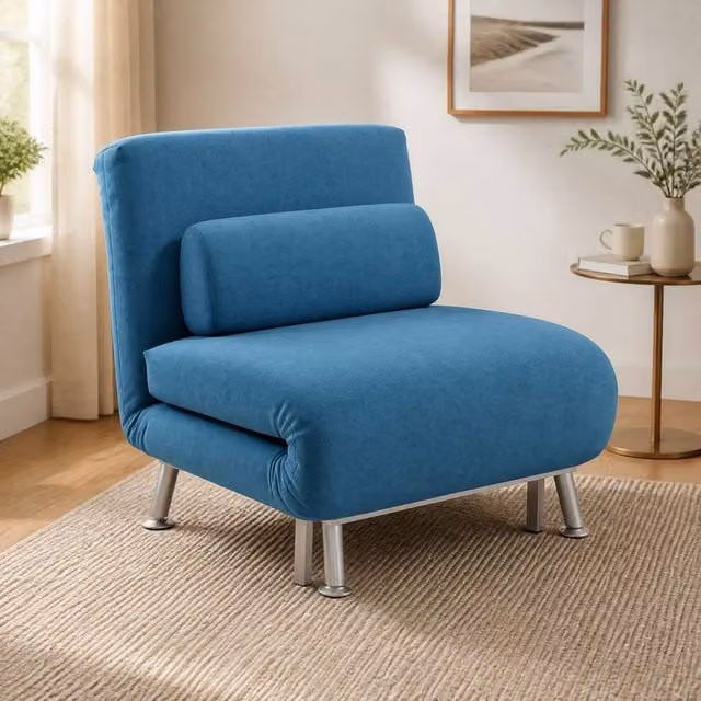 STILVORA 3-in-1 Blue Velvet Sleeper Chair Bed with Adjustable Back and Metal Frame – 1