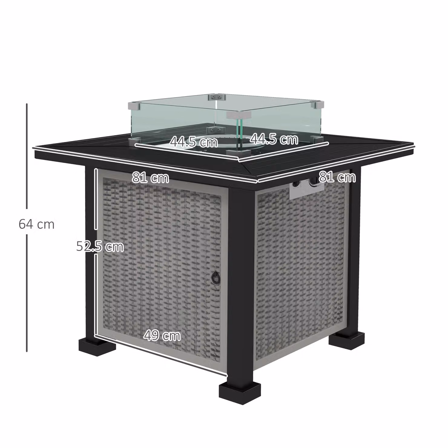 Outsunny Grey Rattan Gas Fire Pit Table with Glass Screen and Lid – 3