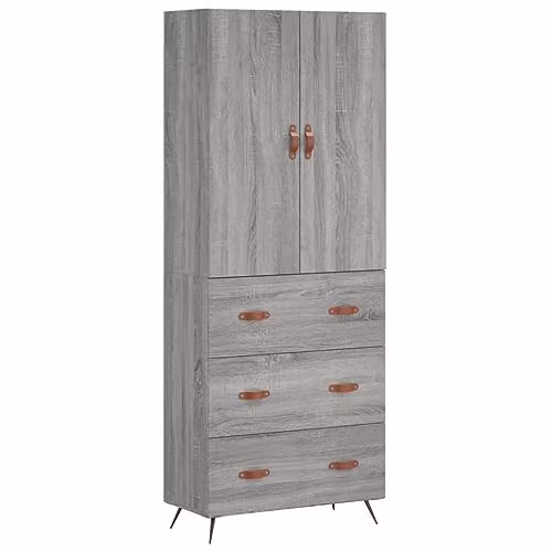 vidaXL Modern Grey Sonoma Highboard with Hinged Doors and Internal Shelves, W/D/H: 69.5 x 34 x 180 cm – 1