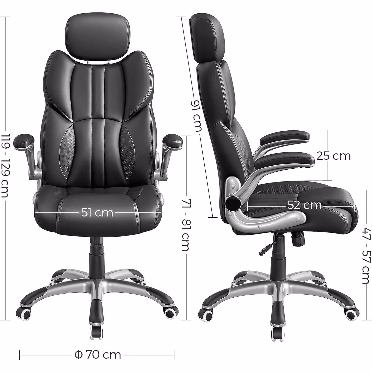 SONGMICS Black Synthetic Leather Gaming Chair with Headrest, 360 Degree Swivel and Foldable Arms – 2