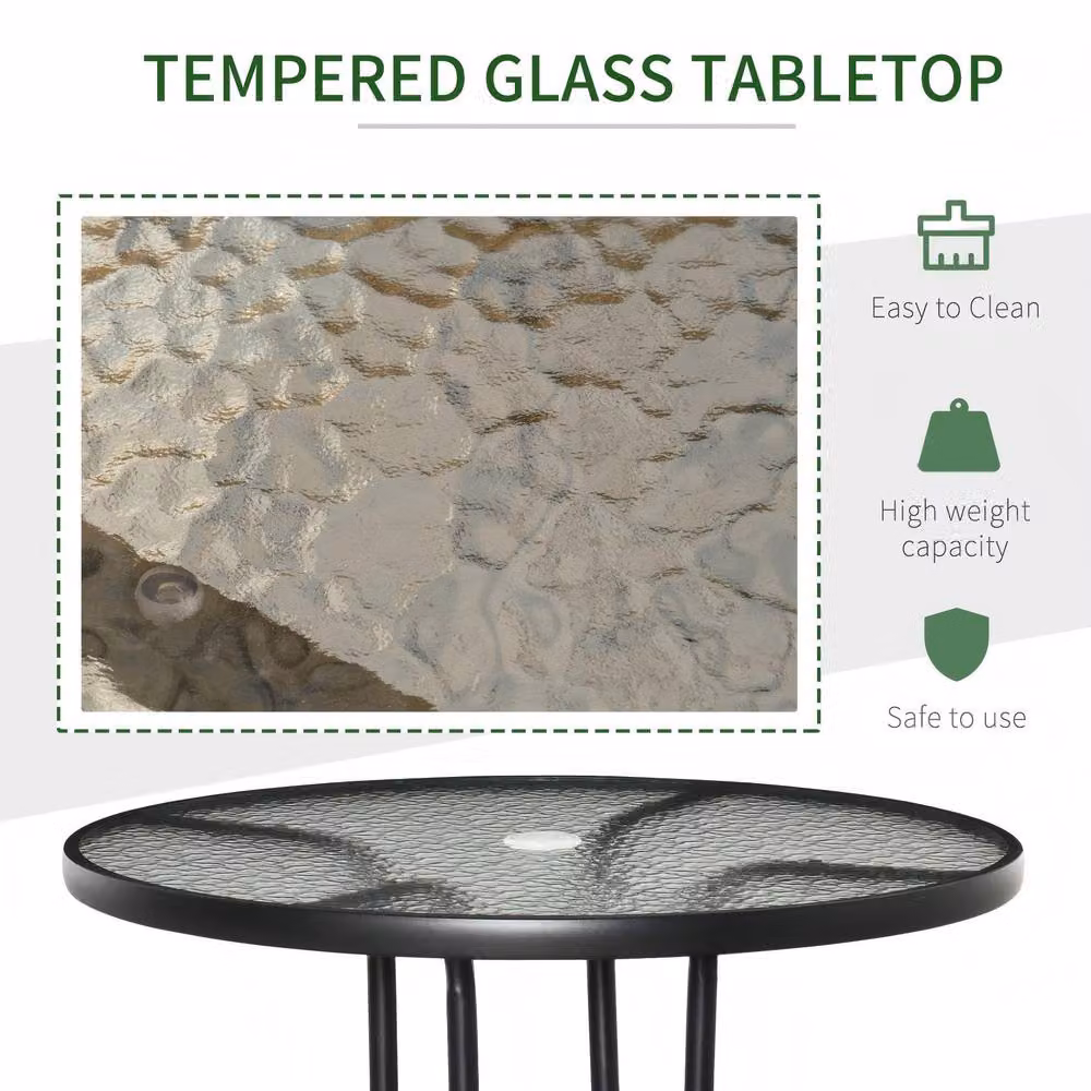 STILVORA Round Outdoor Table with Parasol Hole in Matt Black, Diameter: 80 cm – 6