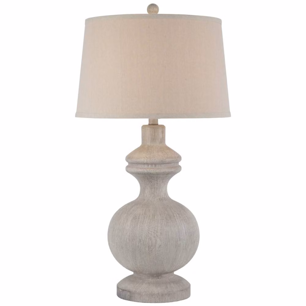 Wyld Haus Barfleur Round Pillar Table Lamp in Distressed Grey with Beige Fabric Shade – 2