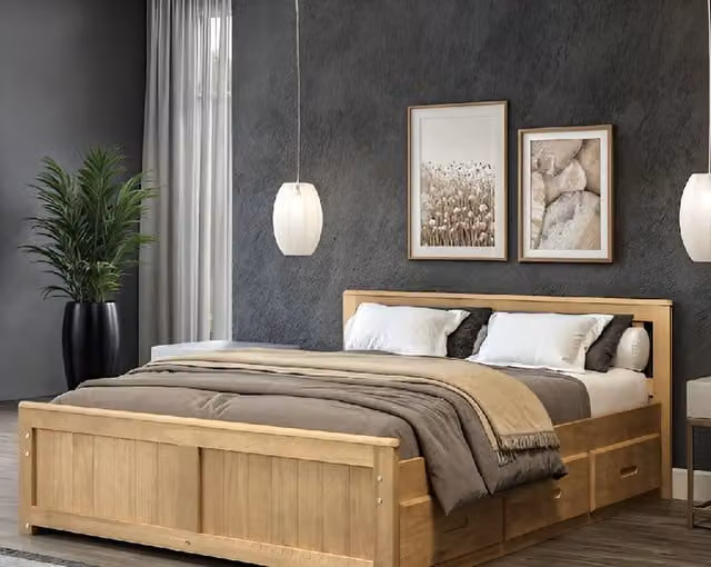 Mission Solid Wood Storage Bed with 6 Underbed Drawers in Waxed Pine