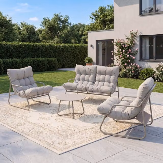 Artemis Home Calmo 4 Seat Patio Conversation Set in Beige Metal