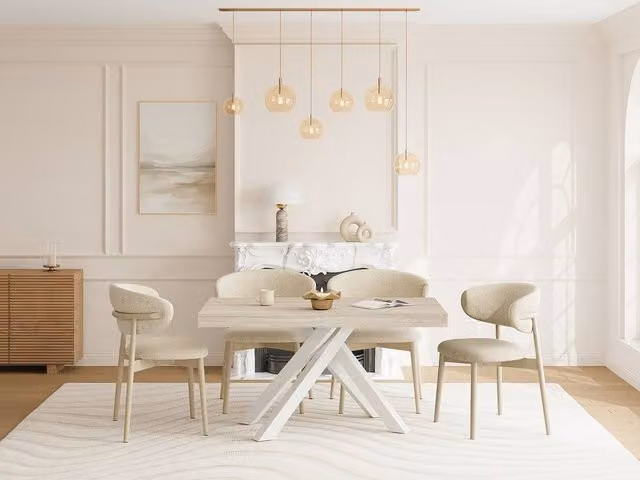 Vente-unique Extendable Rectangular Dining Table in Beige MDF and Metal for 6 to 10 People
