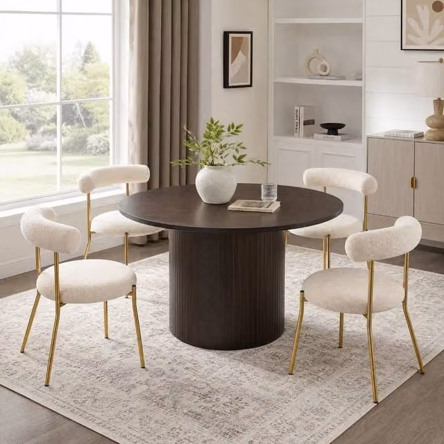 OHS Madison Ribbed Round Dining Table in Brown Wood Effect