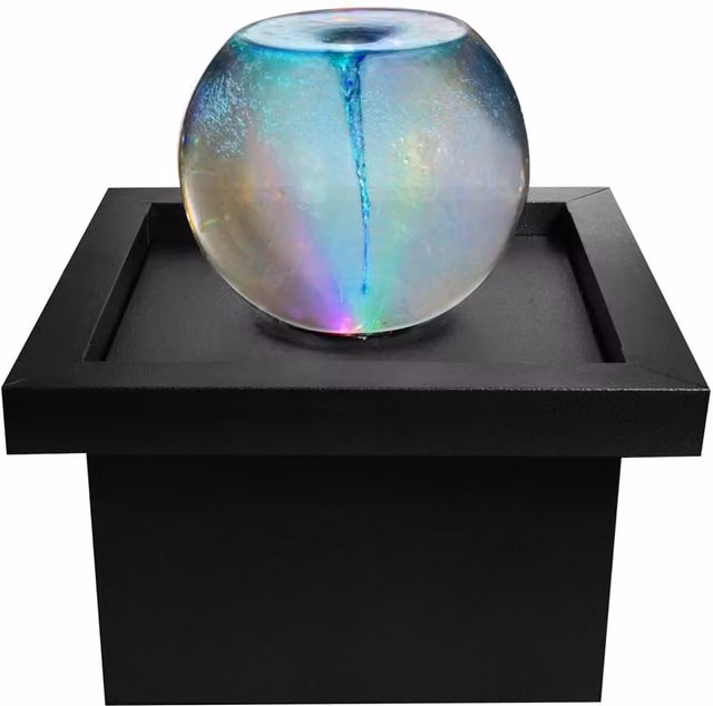Primrose Orb Whirlpool Tabletop Fountain with Square Basin and RGB LEDs in Black