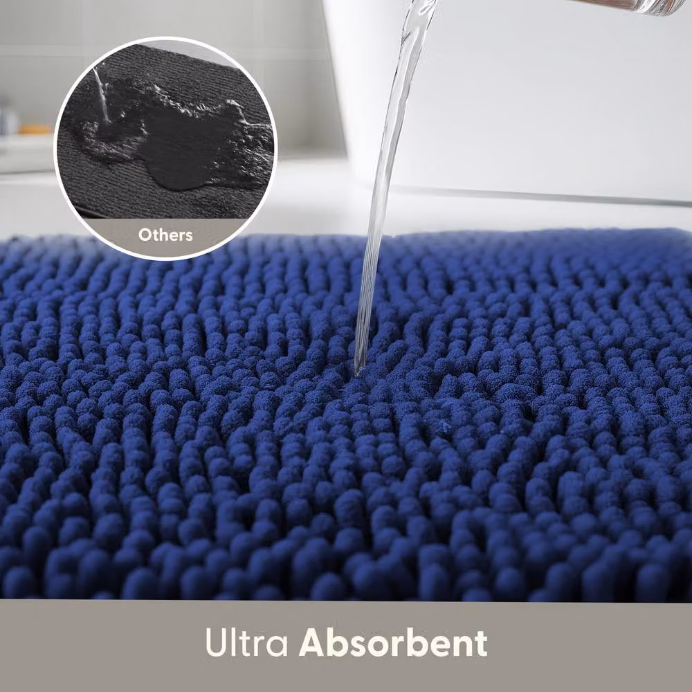 Keplin Non-Slip Microfibre and Chenille Bath and Toilet Mat, Blue, W: 40 cm, D: 60 cm – 4