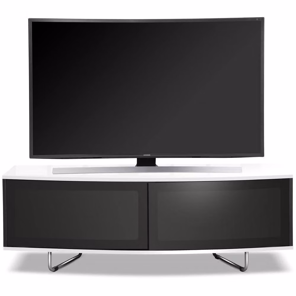 Centurion Supports CARU Beam-Thru D-Shape TV Cabinet for 32-65 inch Flat Screens, White Glossy Finish, W: 120 cm, D: 39 cm, H: 43 cm – 2