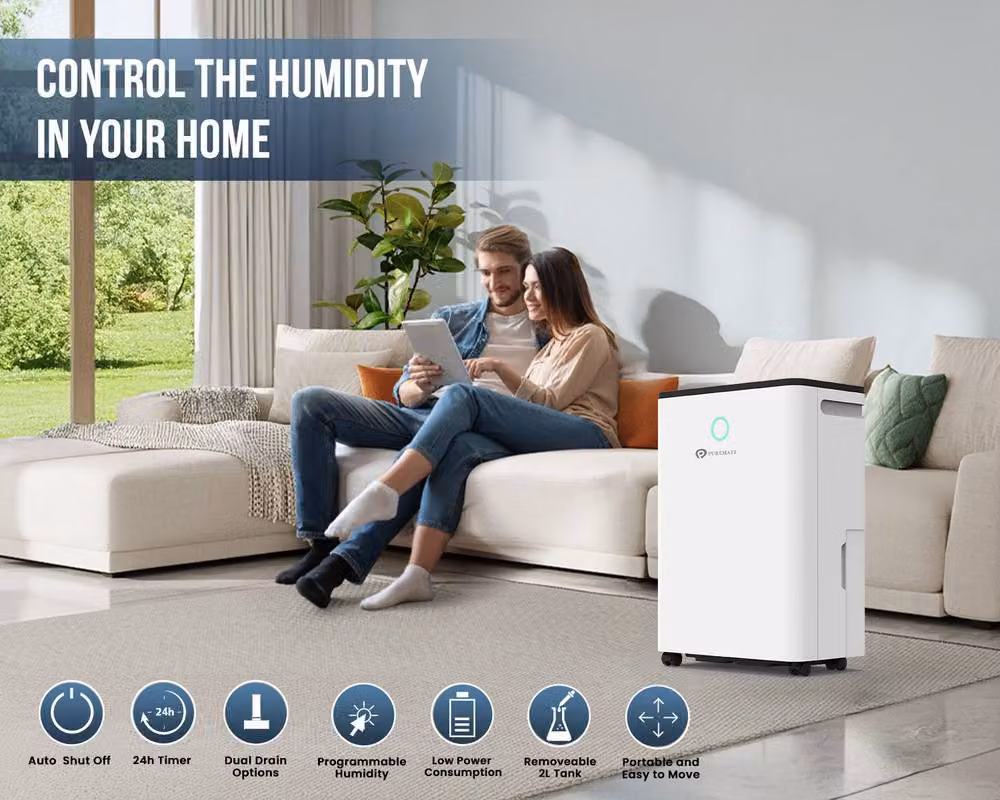 PureMate 12L/Day Dehumidifier with Automatic Humidity Sensor in White – 2