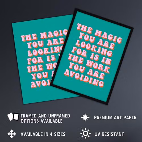 Artery8 Magic Work Avoiding Pink and Green Quote Wall Art Poster Print on Thick Paper, W/H: 46 x 61 cm – 2