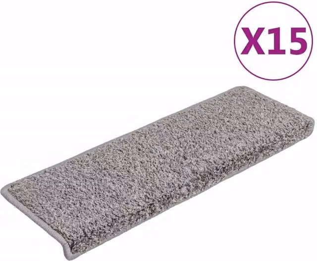Berkfield Home Self-Adhesive Carpet Stair Treads, 15 Pieces, Grey, W: 65 cm, D: 21 cm, H: 4 cm – 1