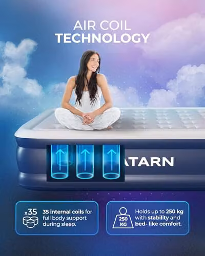 Gatarn King Inflatable Air Bed with Built-in Electric Pump in Blue, W/D/H: 203 x 152 x 46 cm – 3