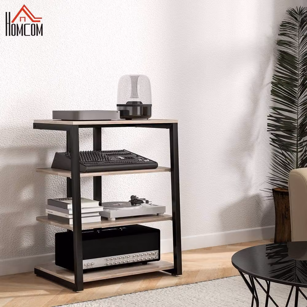 STILVORA Modern HiFi Rack with 4 Adjustable Media Compartments in Brown and Beige – 2