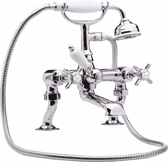 Balterley Kingsey Deck Mounted Bath Shower Mixer Tap and Shower Kit in Chrome and Silver