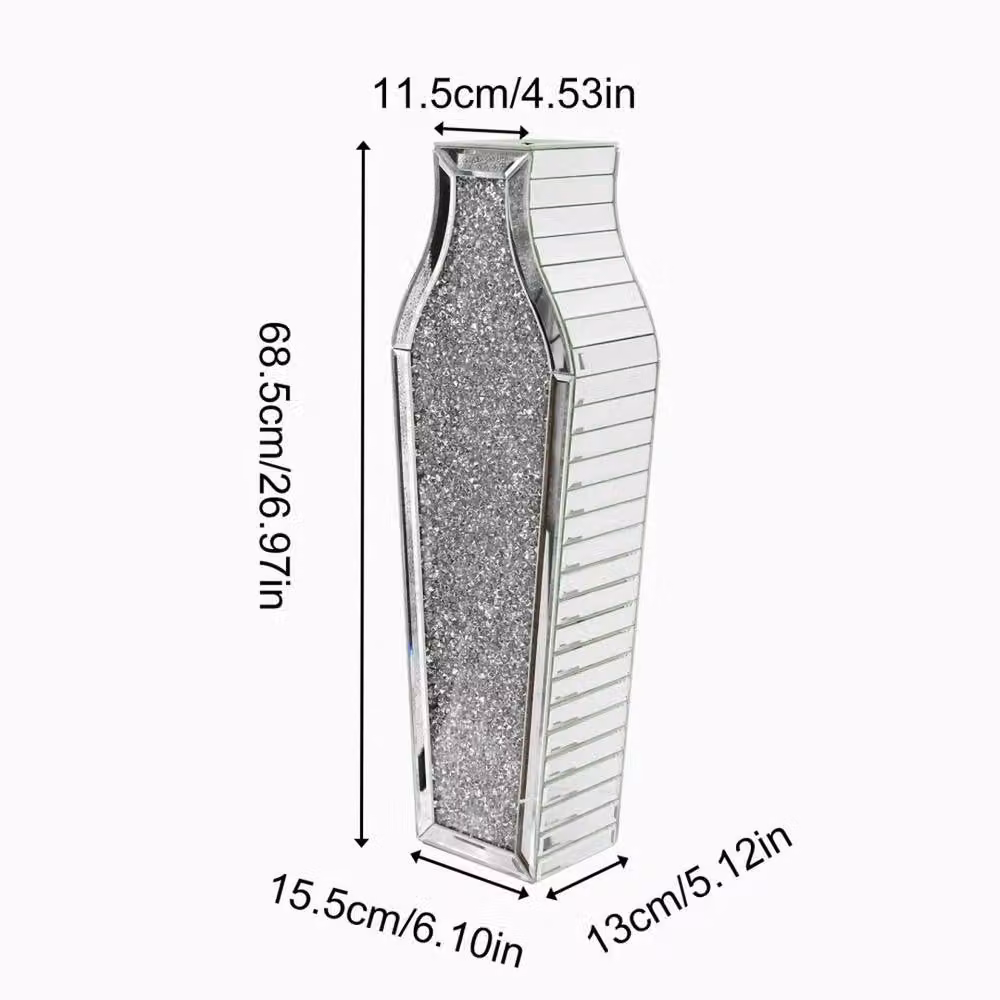 PAWNORA XL Crushed Diamond Mirrored Floor Vase in Silver – 2