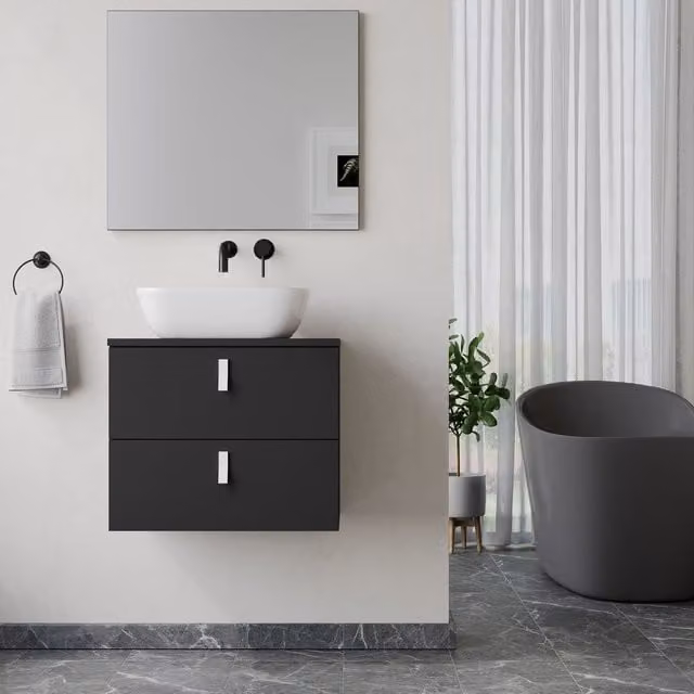 Banyetti Invicta 600mm Wall Hung Vanity with Matching Worktop, Matt Black – 1