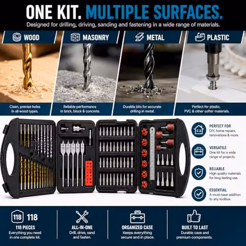 MYLEK 118 Piece HSS Drill and Screwdriver Bit Set in Black – 6